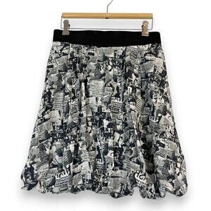 Zara Mini Skirt Newspaper Print Puff Balloon Black White Medium